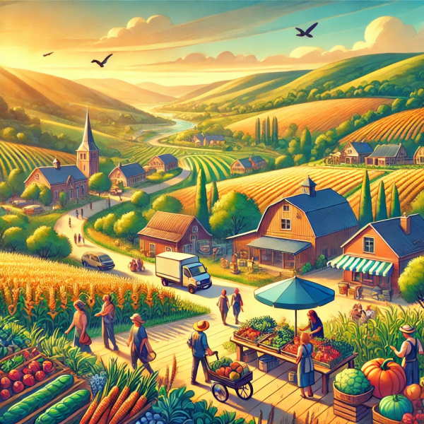 A rural landscape with a farmers market 