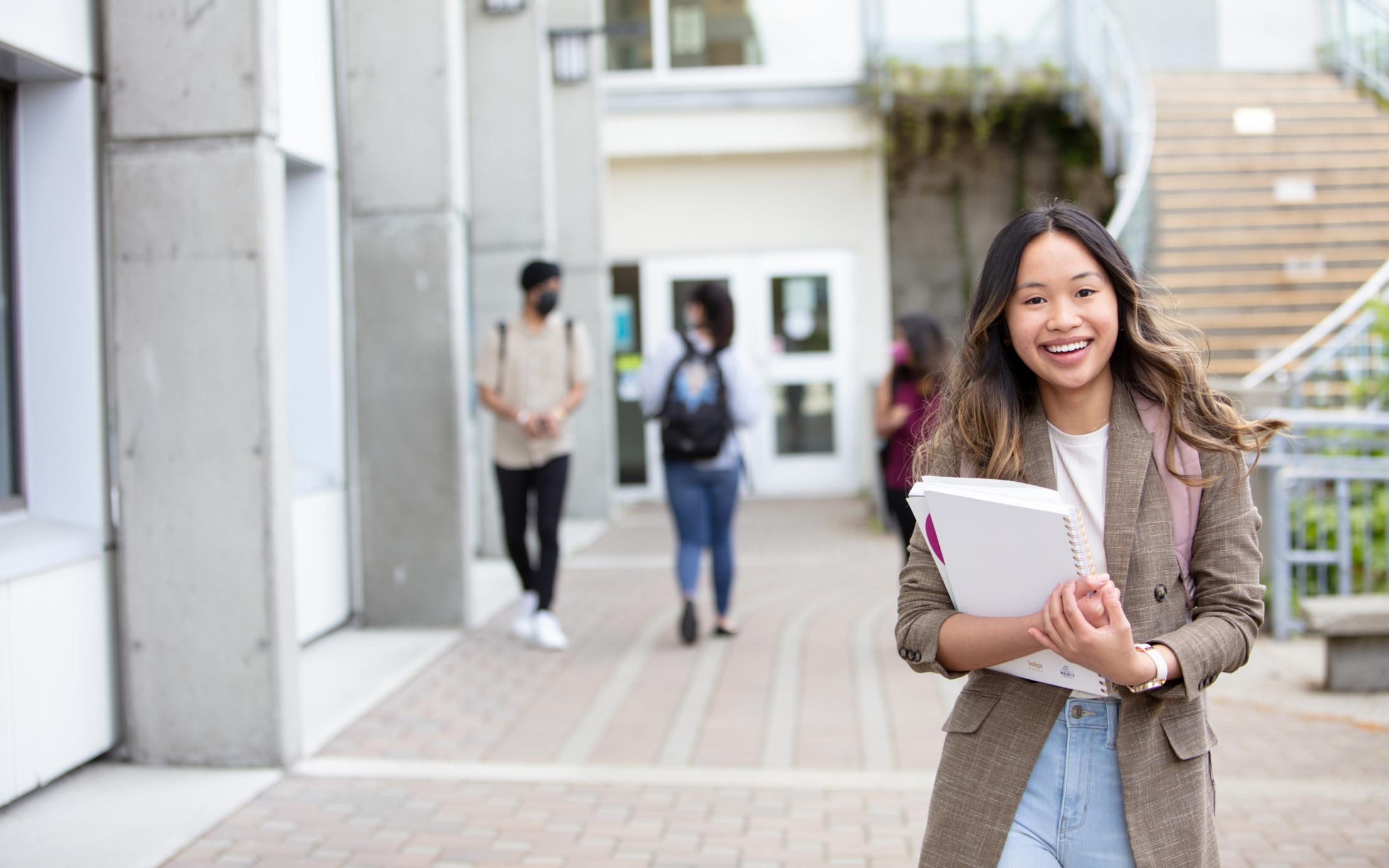 Students outside library