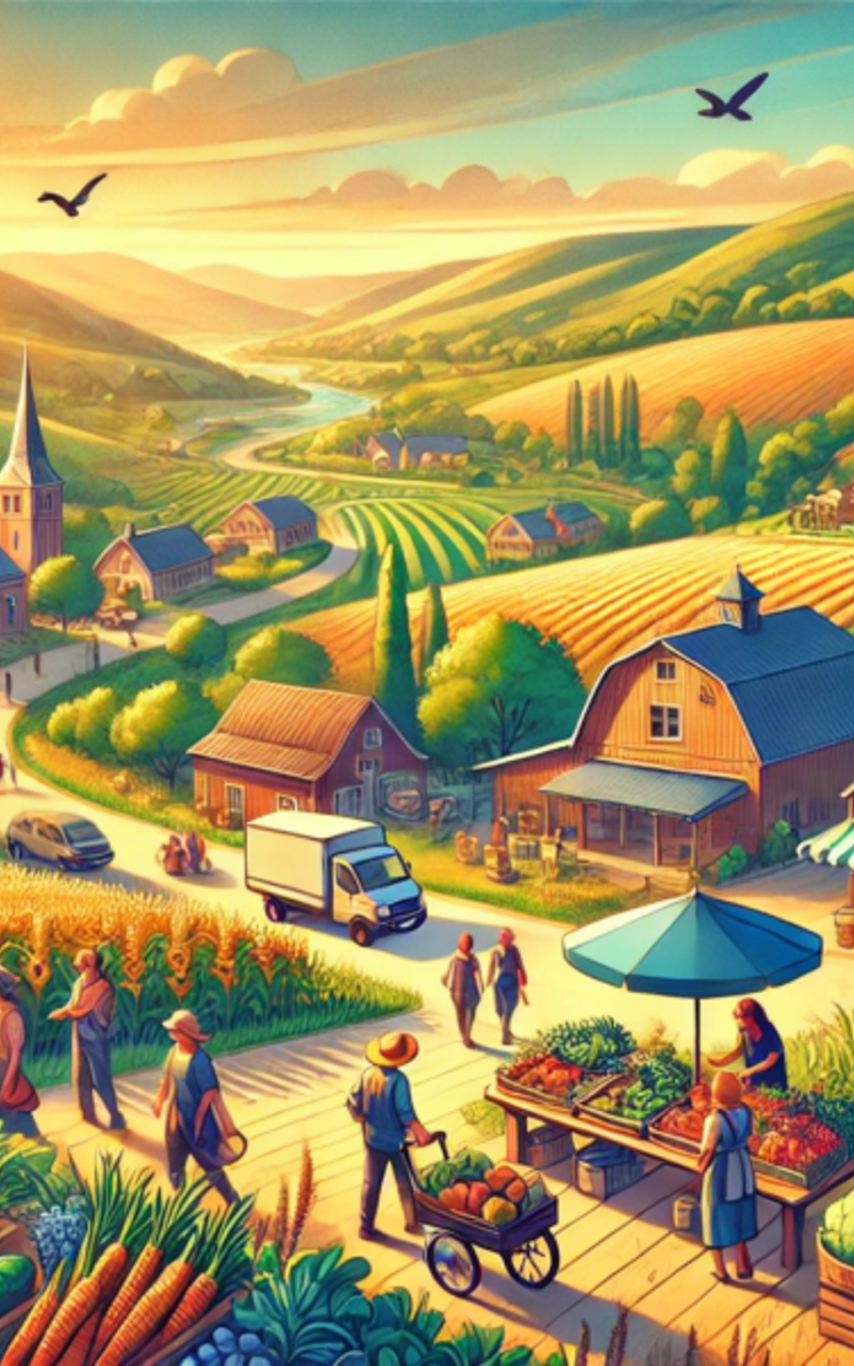 A rural landscape with a farmers market 